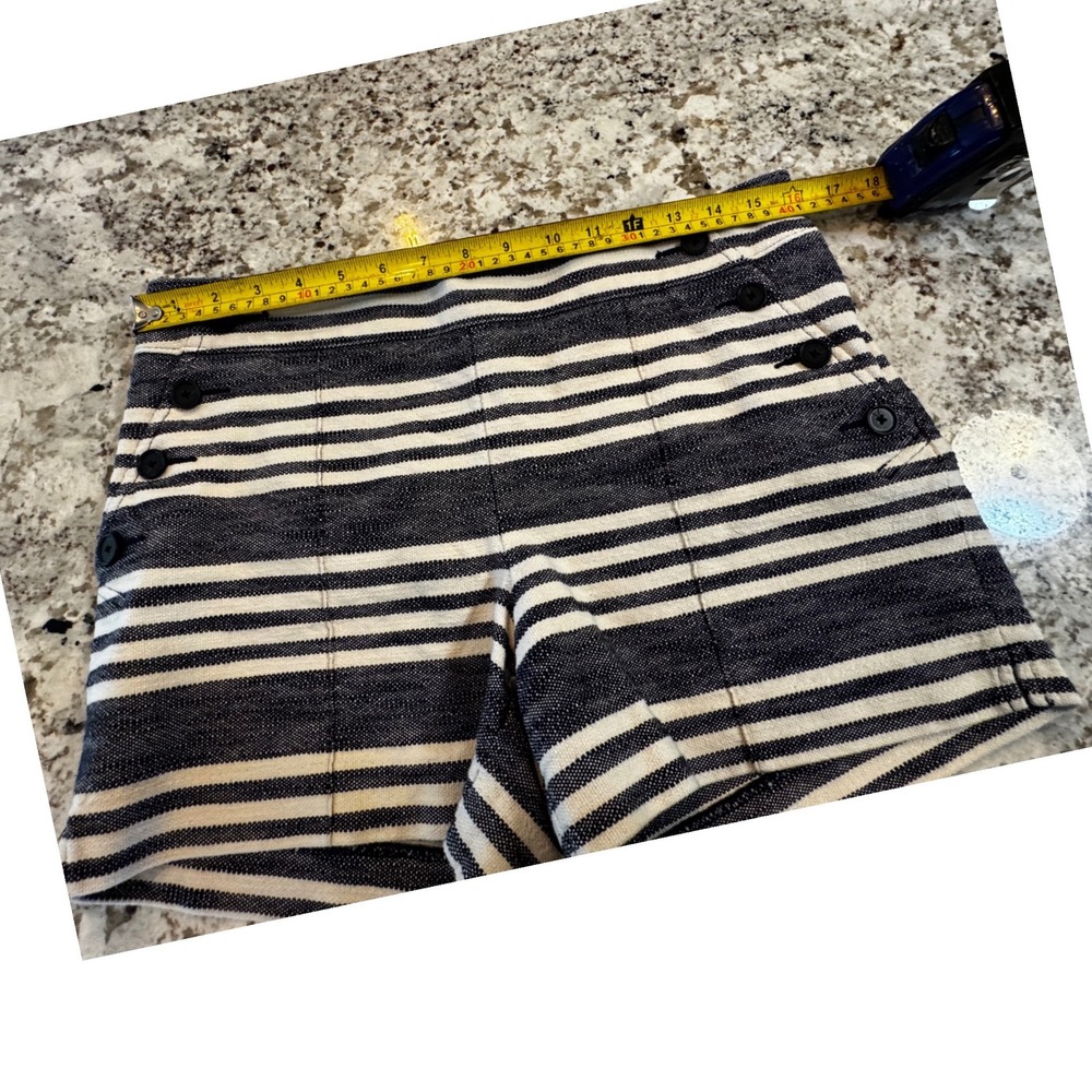 LOFT Riviera Shorts Navy‎ Blue White Striped Sailor Button Front Size 6 - Picture 3 of 8